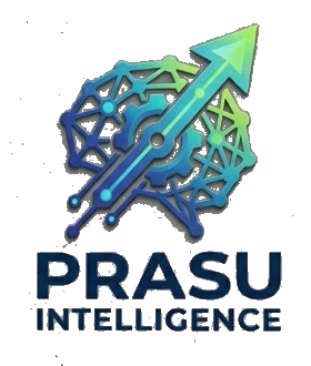 Prasu Intelligence logo: neural network, gear, and growth arrow above the company name